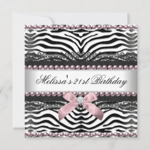 21. Geburtstag Zebra Rosa Weiß Schwarz Spitze Einladung