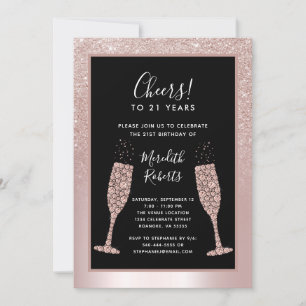21. Geburtstags-Roséglanz-Champagner-Toasts-Party Einladung