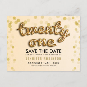 21. Geburtstags-Save the Date Gold steigt Glitzer Ankündigungspostkarte