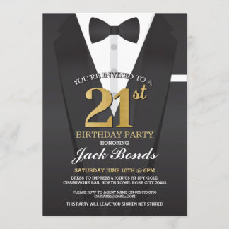 21. Geburtstags-Spions-Anzugs-Schwarz-Krawatte Einladung