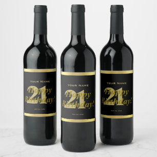 21. Geburtstags-Weinlabel Schwarz und Gold Weinetikett