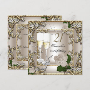 21. Geburtstagsfeier Creme Gold Rose Silber Einladung