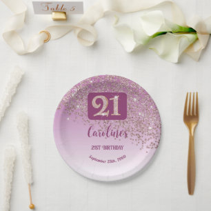 21. Geburtstagsfeier Glanz Roségold Glitter Pappteller