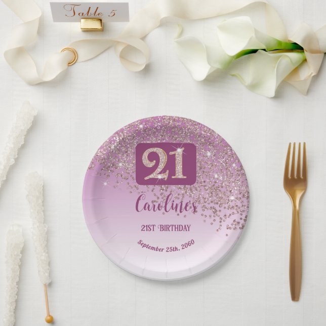 21. Geburtstagsfeier Glanz Roségold Glitter Pappteller (Hochzeit)