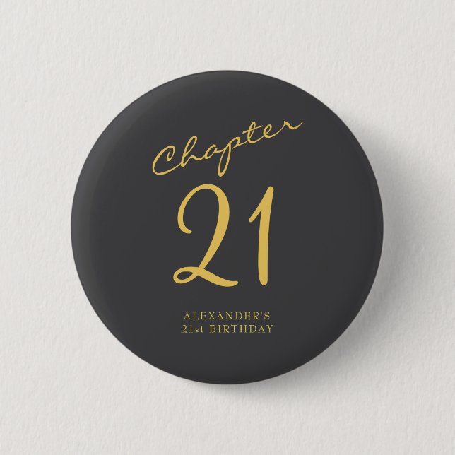 21. Geburtstagsfeier Gold Schrift Blau  Button (Vorderseite)
