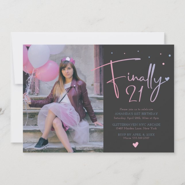 21. Geburtstagsfeier mit Foto Einladung (Vorderseite)