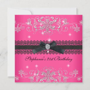 21. Geburtstagsfeier Pink Glitter Schwarze Schleif Einladung
