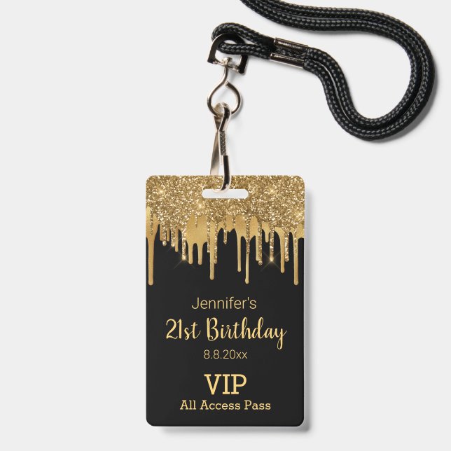 21 Geburtstagsgratis Glitzer VIP Pass Ausweis (Rückseite mit Lanyard)