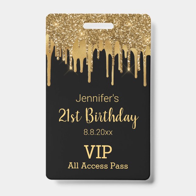 21 Geburtstagsgratis Glitzer VIP Pass Ausweis (Front)