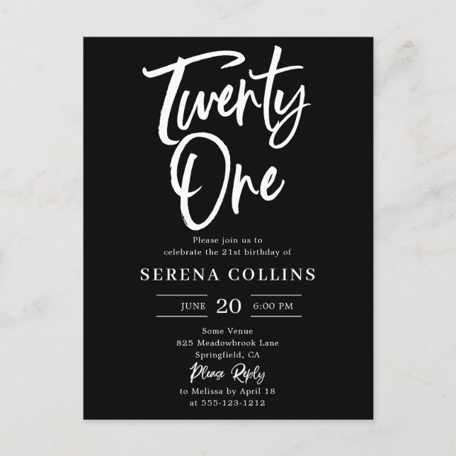 21 Geburtstagskalligraphie Postkarte (Vorderseite)