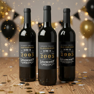 21. Geburtstagslegende, geboren 2005, Vintage Schw Weinetikett