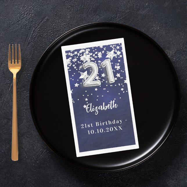 21. Geburtstagsnacht blaue Silberstars Serviette (Von Creator hochgeladen)