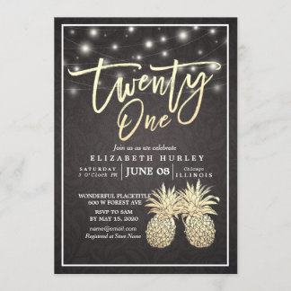21 Geburtstagsparty Chic Black Gold Ananas Coupel Einladung