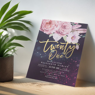 21 Geburtstagsparty Watercolor Boho Blume Feathers Einladung