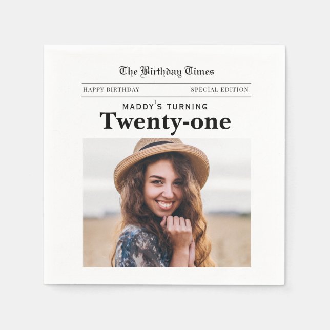 21. Geburtstagszeitung Serviette (Vorderseite)