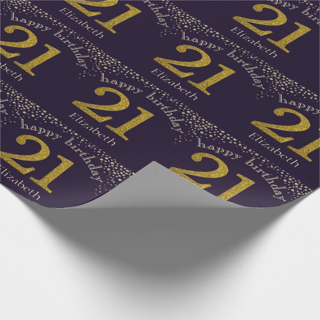 21 Glitzer Gold Birthday Wrapping Paper Geschenkpapier (Ecke)