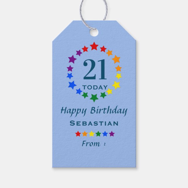 21 Heute Regenbogenstars | Blau jedes Alter Geburt Geschenkanhänger (Vorderseite)