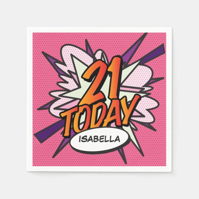 21 HEUTIGE Fun Retro Comic Buch Rosa Serviette (Vorderseite)