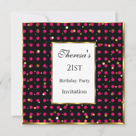 21. Hot Pink Polka Dots Gold Stars Geburtstag Einladung