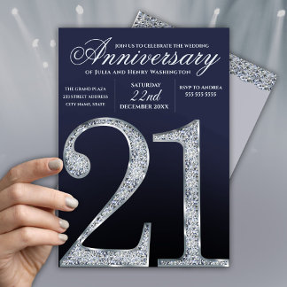 21. Jubiläum Diamant Silber Dunkelblau Jahre Einladung