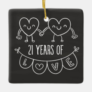 21. Jubiläum Geschenk Chalk Herzen Keramikornament