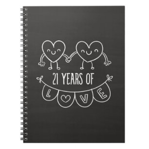 21. Jubiläum Geschenk Chalk Herzen Notizblock
