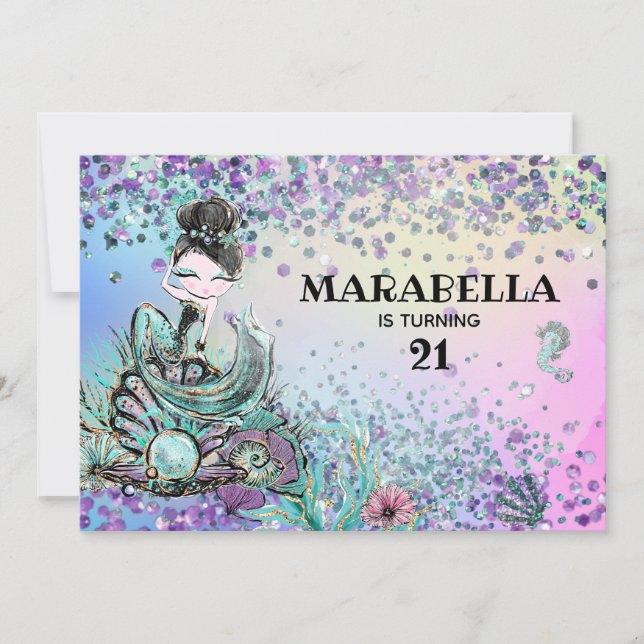 *~* 21 Luxe Rainbow Mermaid Birthday Party Einladung (Vorderseite)