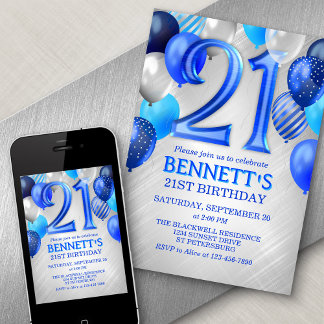 21. Mens Blue Birthday Einladung