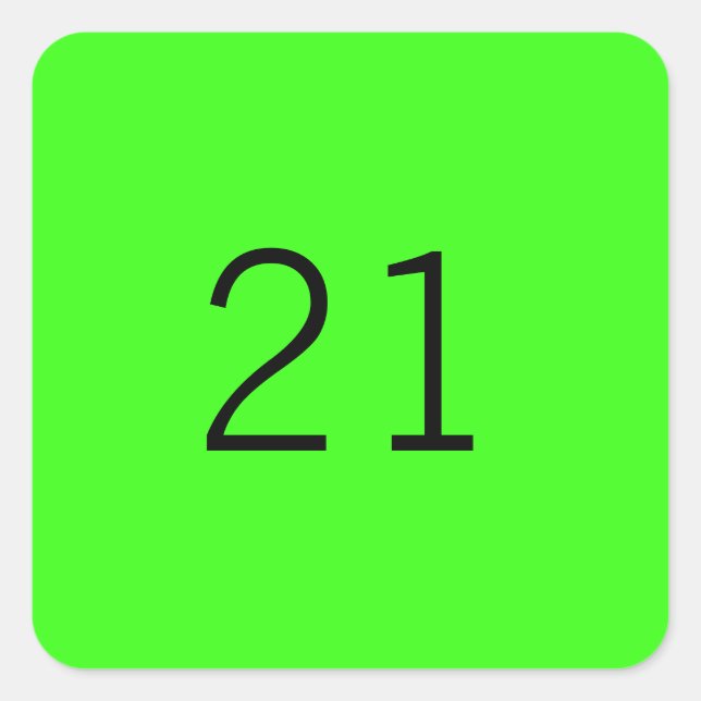 21 Neongrüne Farbe des benutzerdefinierten Zeitalt Quadratischer Aufkleber (Vorderseite)
