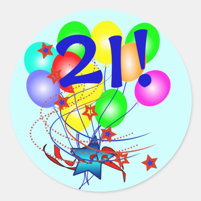 21! oder jedes Alter Birthday Balloons Round Stick Runder Aufkleber (Vorderseite)