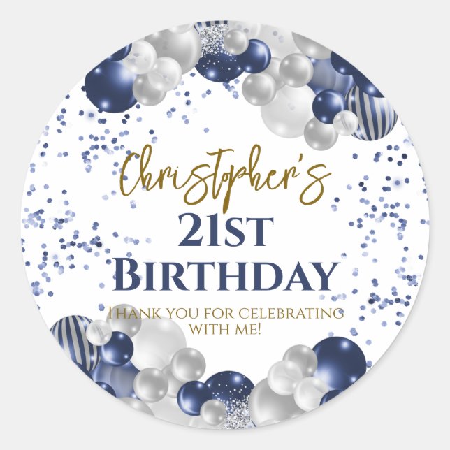 21. Party Navy Balloons Runder Aufkleber (Vorderseite)