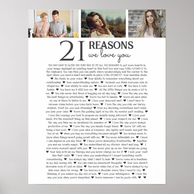 21 raisons pour lesquelles nous vous aimons poster (Devant)