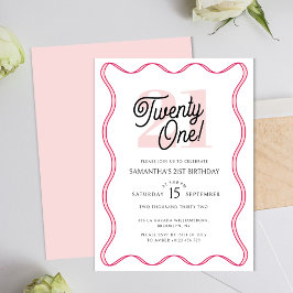 21. Retro Wavy Minimalistisch 21. Geburtstag Einladung