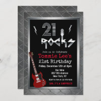 21 Rocks Guitare Rockstar Invitation d'anniversair