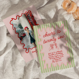 21. Rosa Handgezeichnetes farbiges Foto Geburtstag Einladung