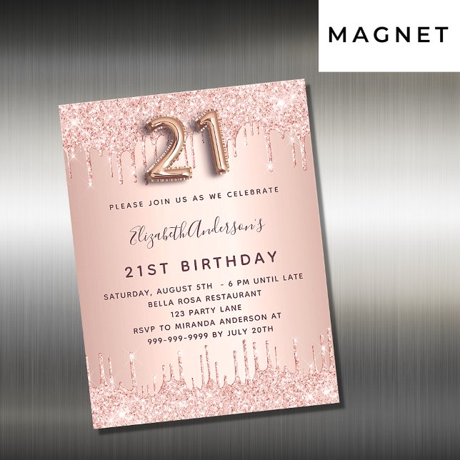 21. Rose Gold Glitzer Einladungsmagnet Magnetkarte (Von Creator hochgeladen)