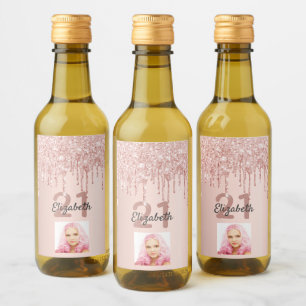 21. Rose Gold Glitzer Rosa Foto Funkeln Weinetikett