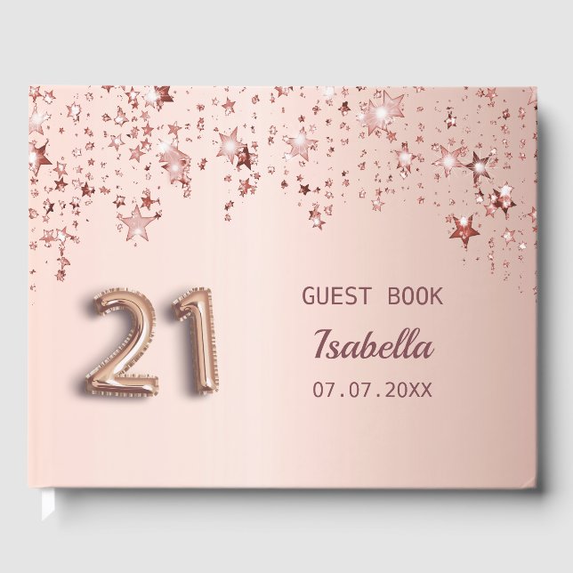 21. Rose Goldsterne pink Gästebuch (Vorderseite)