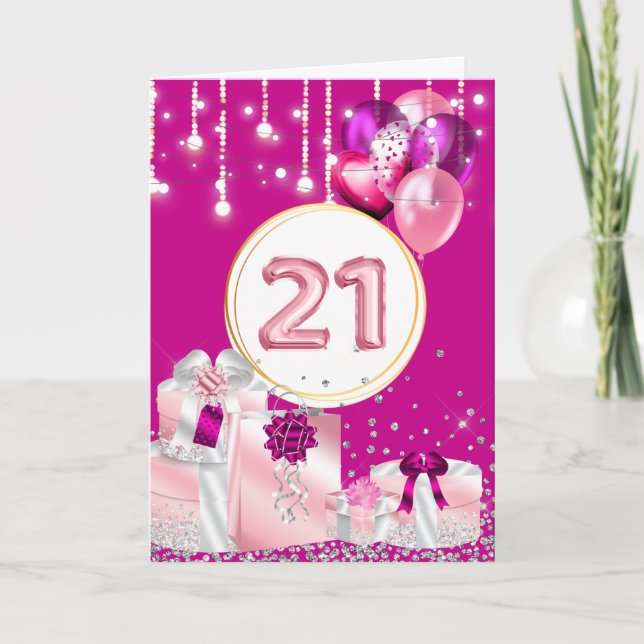 21. Saitenleuchten hübsche Geschenkbänder Geburtst Karte (Vorderseite)