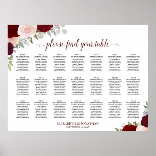 21 Tabelle Burgundy Blush Boho Bläsersitzdiagramm Poster