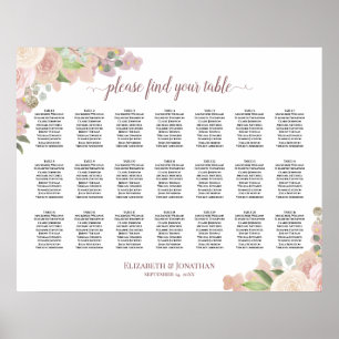 21 Tabelle Elegant Rosa Blumenkarte Poster