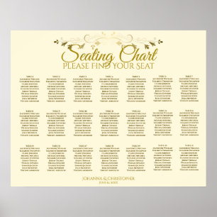 21 Tabelle Gold Blühend Creme Hochzeitssortierung Poster