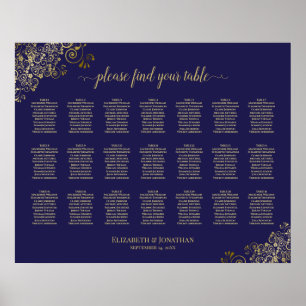 21 Tabelle Hochzeitskarte Lacy Gold Navy Blue Poster