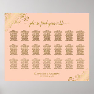 21 Tabelle Hochzeitskarten Korallenpfirsich & Gold Poster