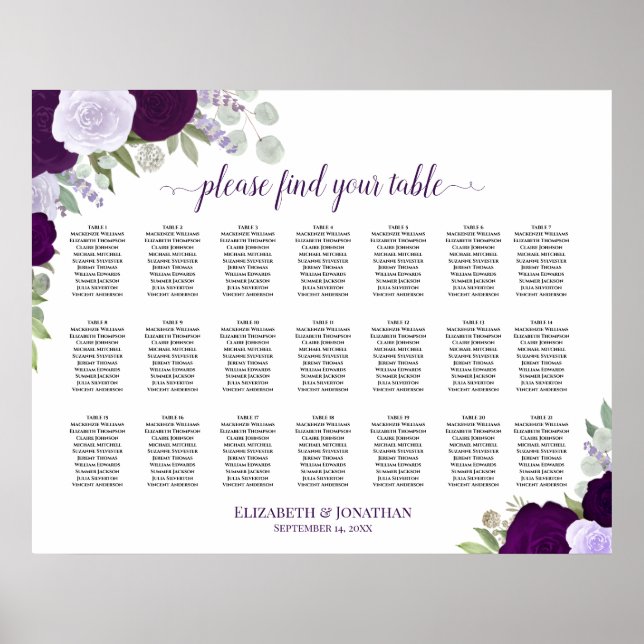 21 Tabelle Lila Boho Blumenzettel Poster (Vorne)