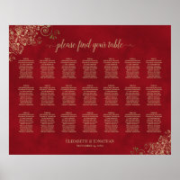 21 Table Gold Frills auf Red Wedding Seating Chart
