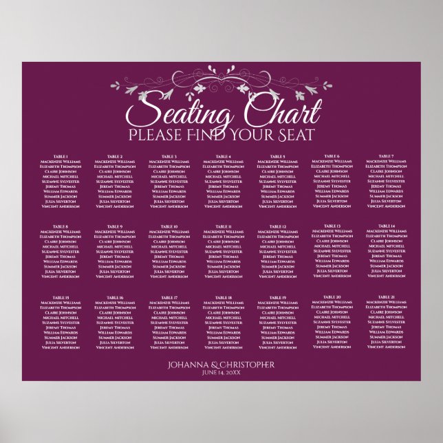 21 Table Simple Cassis Wedding Seating Chart Poster (Vorne)