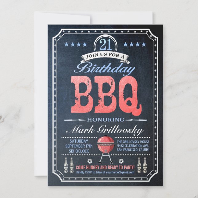 21. Tafel Geburtstag GRILLEN Einladungs-| Einladung (Vorderseite)