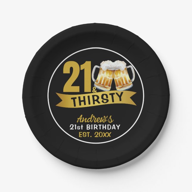 21 & THIRSTY-21ST BIRTHDAY  PAPPTELLER (Vorderseite)