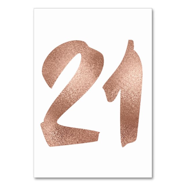 21 Tischnummern Weißes Metallisches Rosa Gold (Vorderseite)